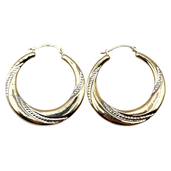 10 Karat Yellow & White Gold Hoop Earrings #20445 - Picture 1 of 6